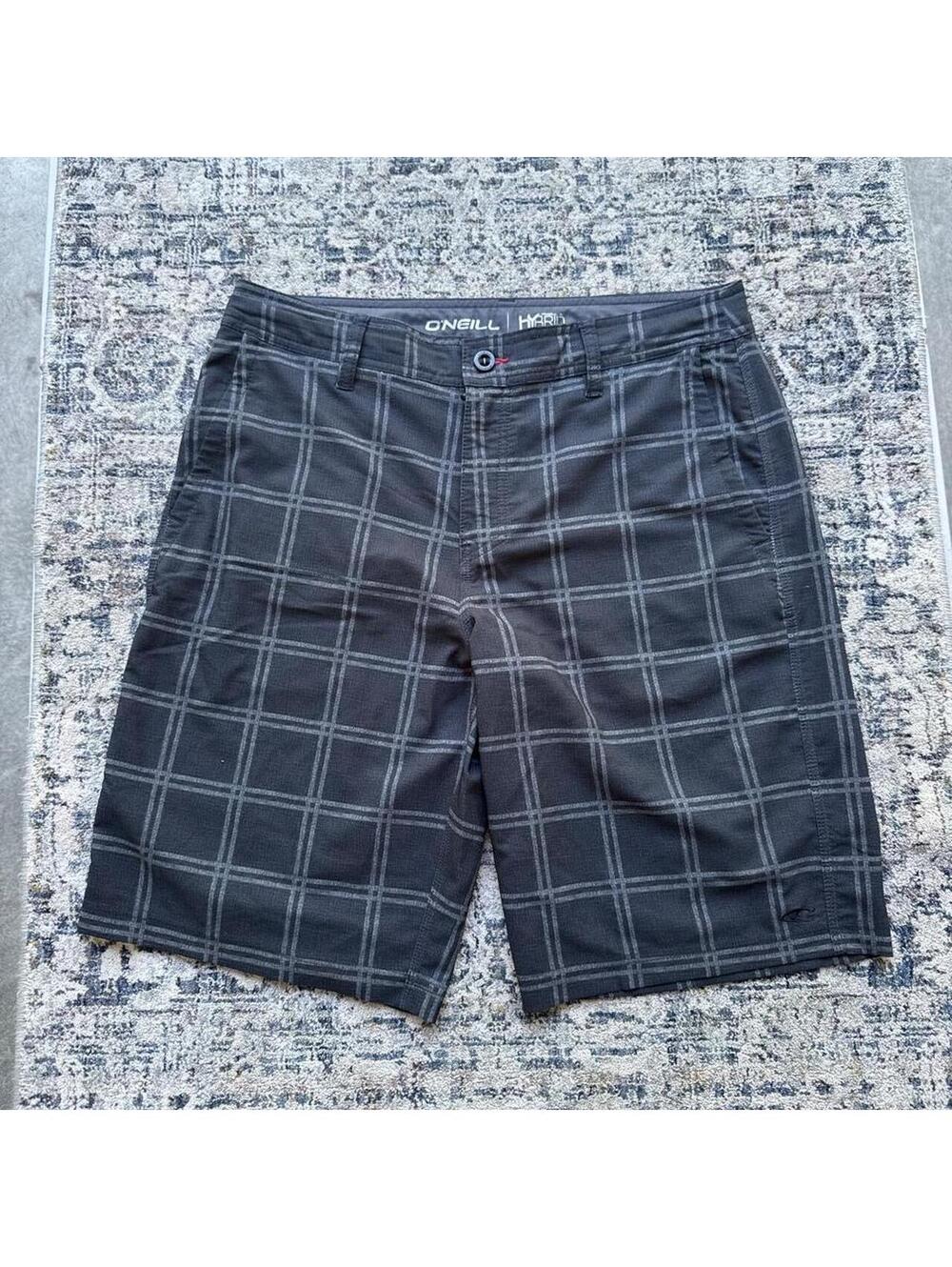 Y2K O'Neill Hybrid Black & Gray Plaid Board Shorts